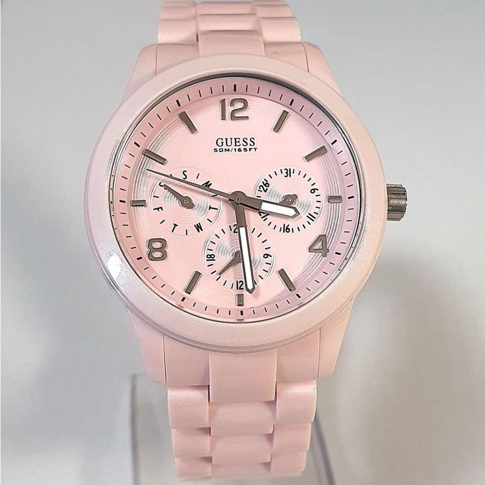 GUESS Women’s U11644L2 Contemporary Pink Bracelet Dial Watch